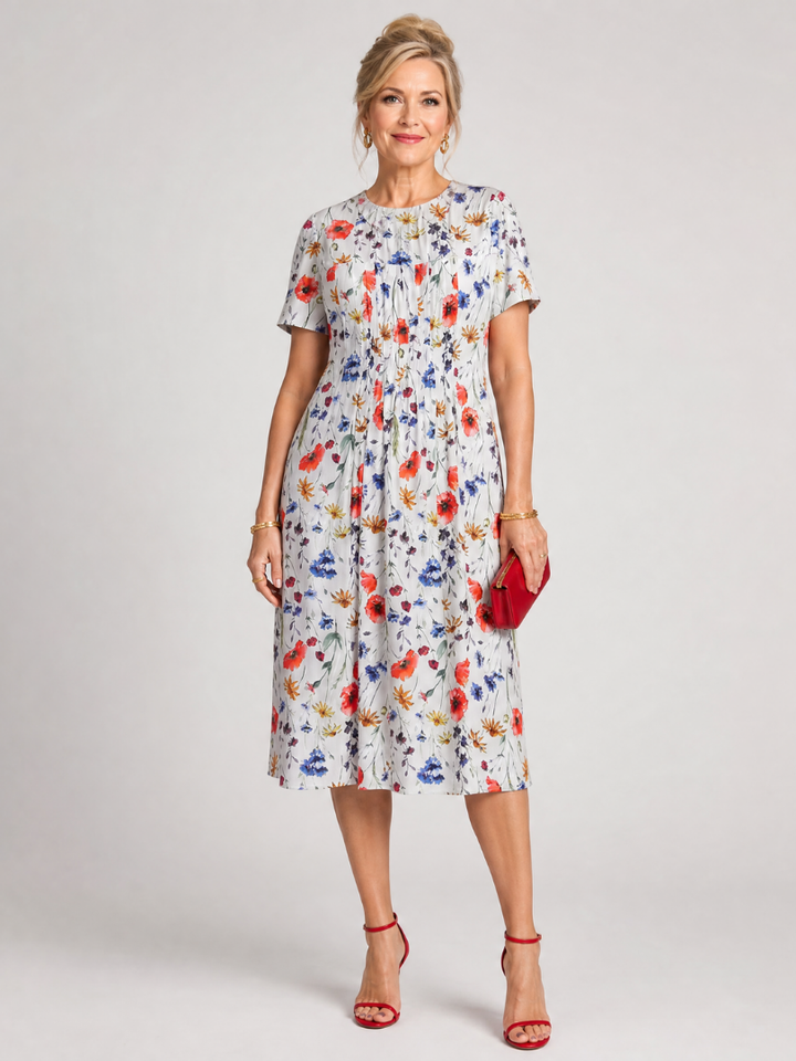 Denise | Floral Gathered Midi Dress